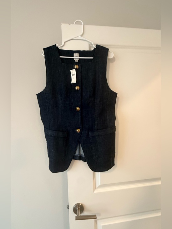 Maeve Tops - Maeve Navy Denim-Style Sleeveless Vest with Gold-Tone Button Detail